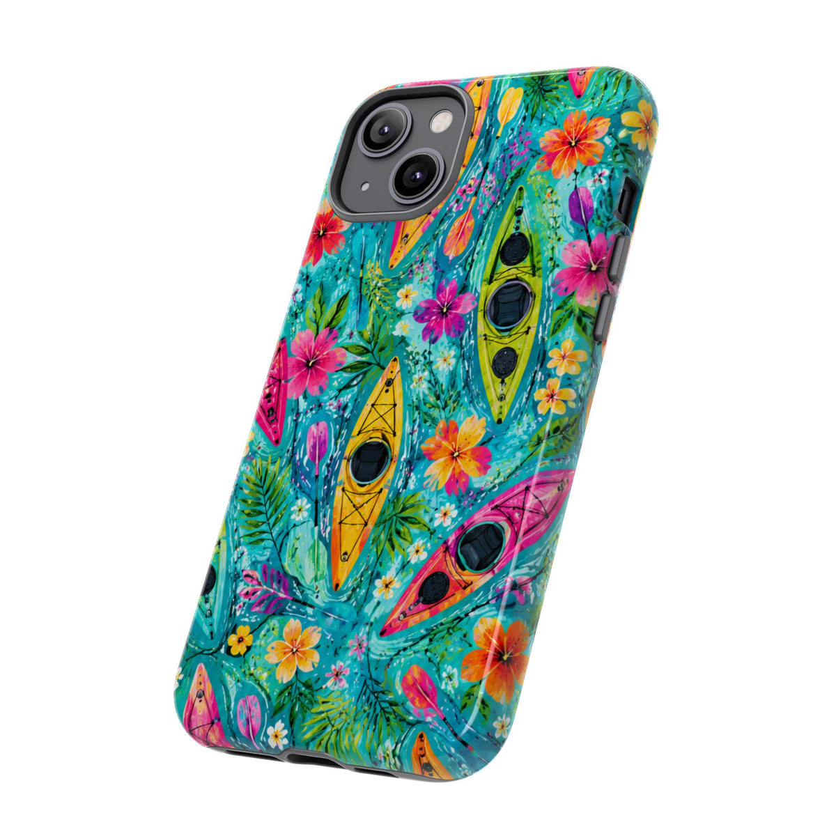 Tropical Kayak Phone Case – Colorful Floral Waterproof Pattern