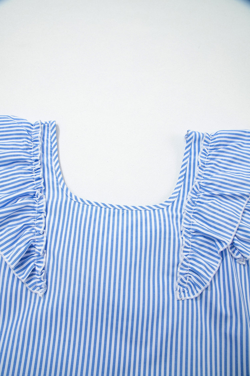 Stripe Bow Square Neck Ruffle Sleeve Blouse