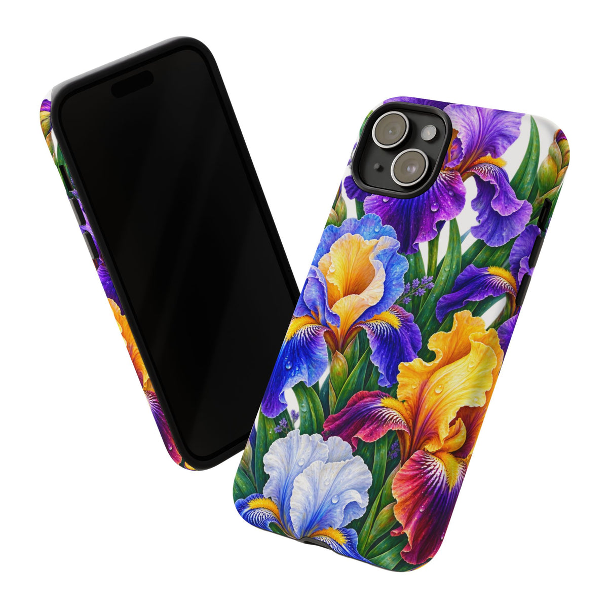 Floral Iris Tough Phone Case — Colorful Watercolor Iris Protective Cover