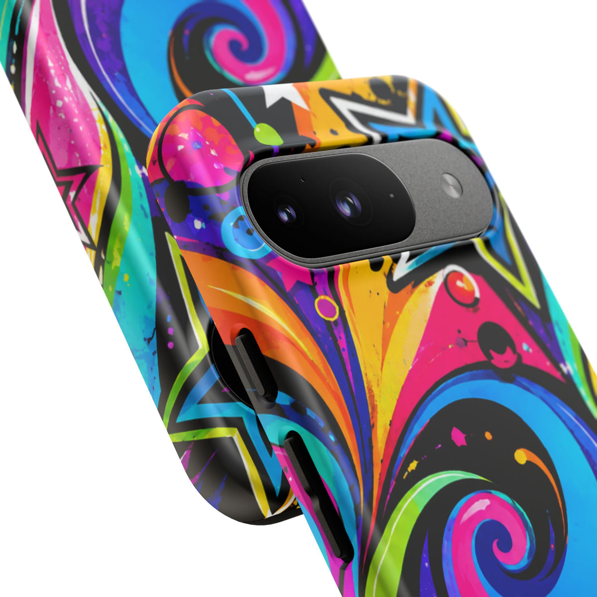 Psychedelic Swirl Phone Case — Bold Retro Stars & Neon Pop Art Tough Case