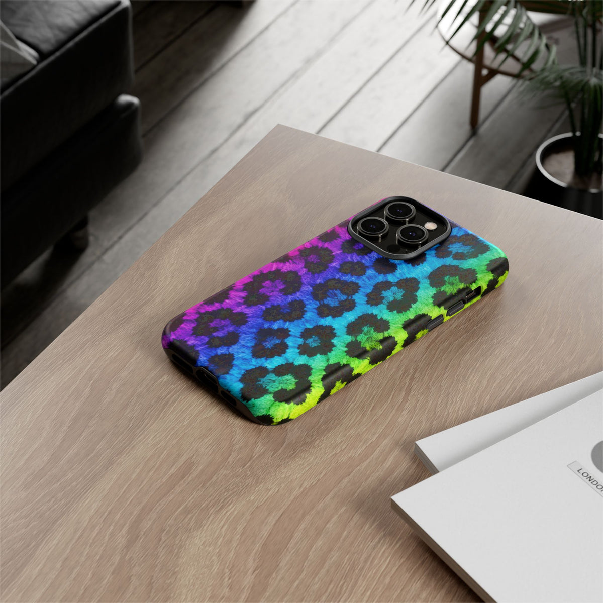Neon Rainbow Leopard Tough Case – Colorful Animal Print Phone Cover