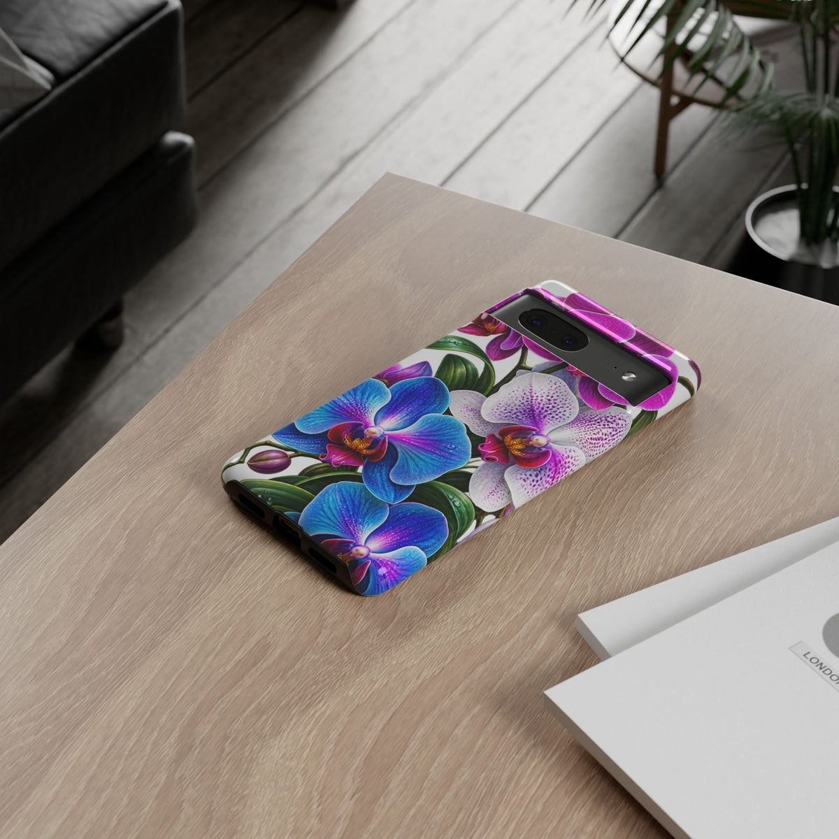 Orchid Floral Tough Phone Case – Vibrant Blue & Pink Orchid Protective Cover