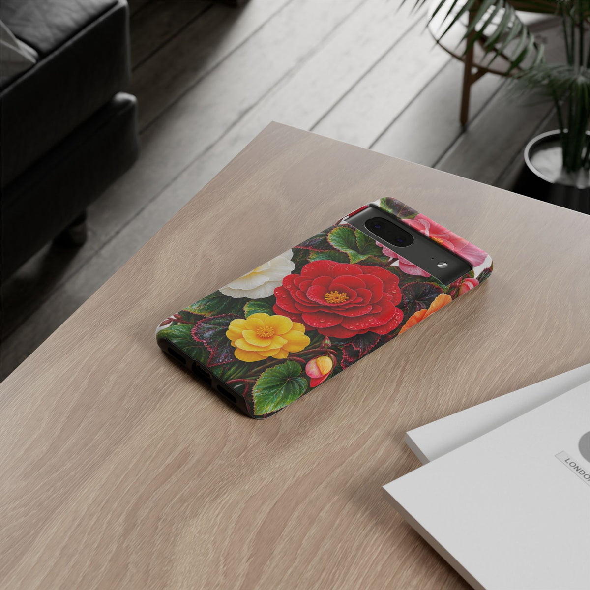 Floral Begonia Phone Case — Vibrant Red, Pink & Yellow Blossom Protective Cover