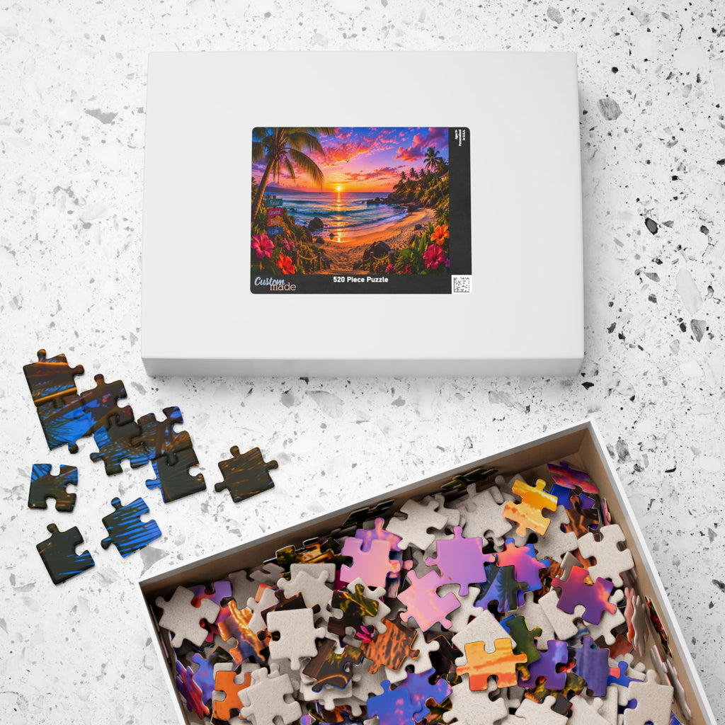 Tropical Sunset Beach Jigsaw Puzzle — Scenic Ocean View 110/252/520/1014-Piece