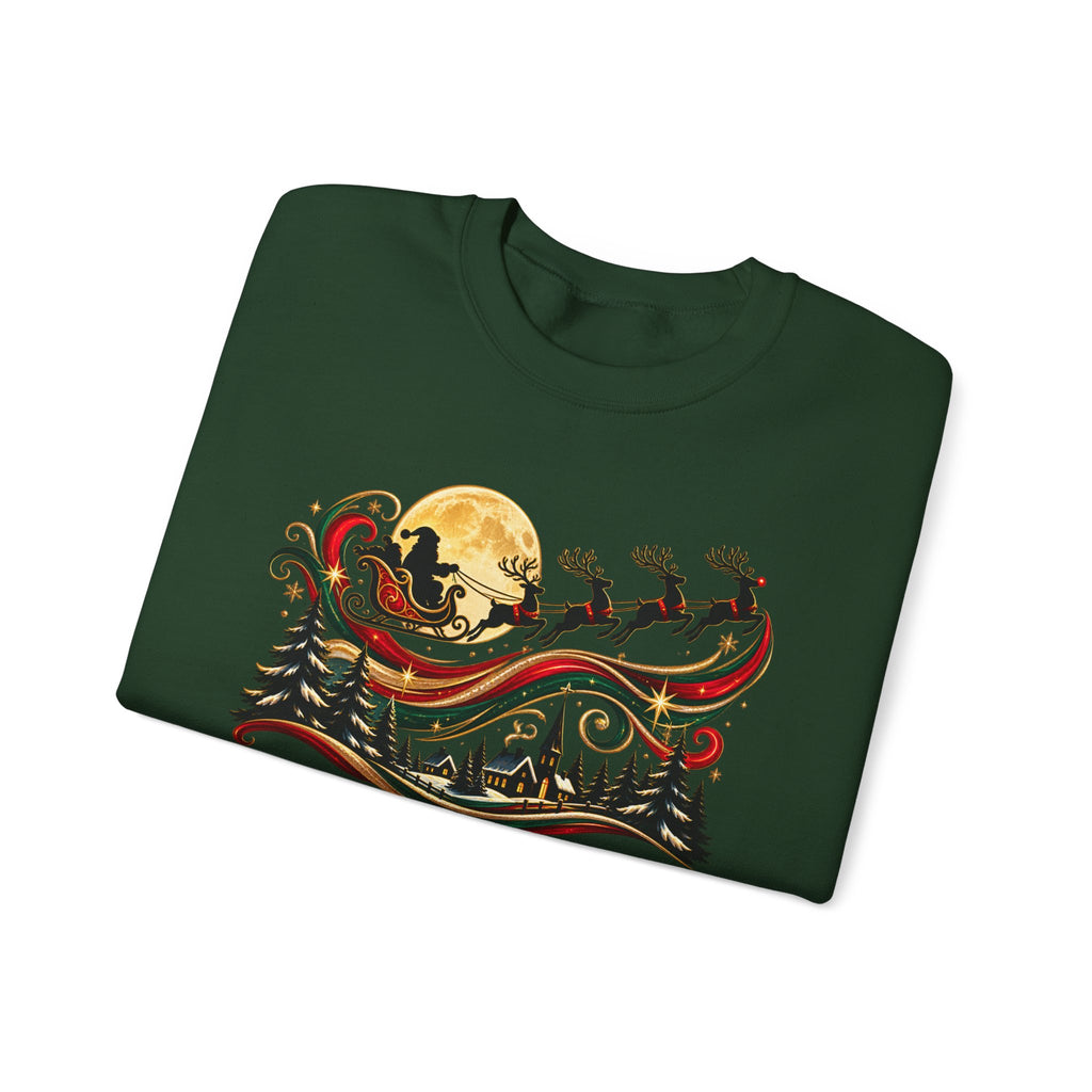 Christmas Sleigh Crewneck Sweatshirt - Santa Reindeer Moon Holiday Design