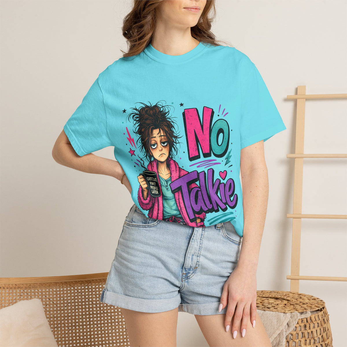 No Talkie Graphic T-Shirt | Grumpy Coffee Girl Illustration