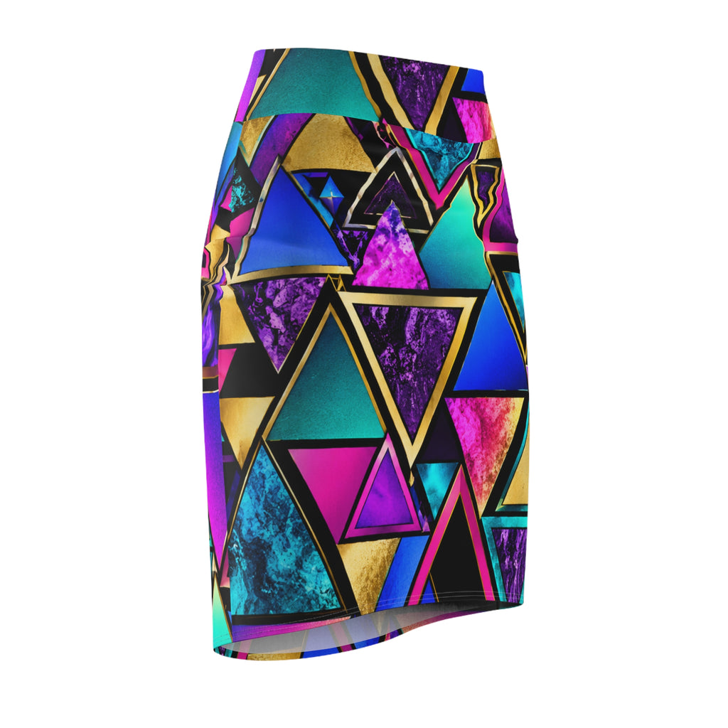 Neon Geo Triangles Pencil Skirt