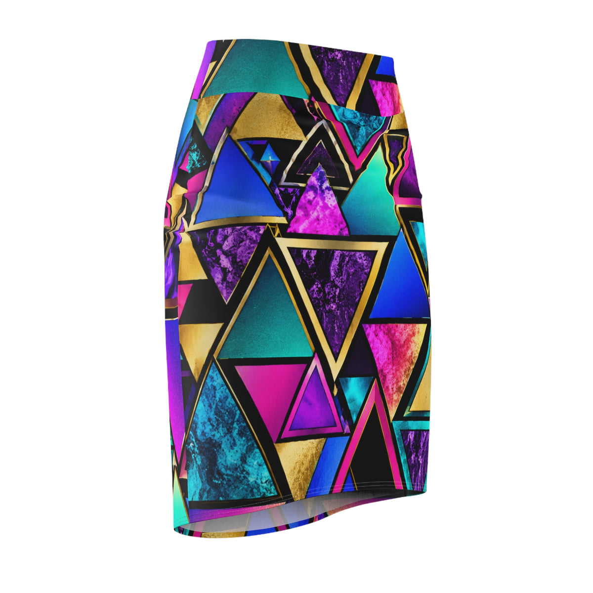Neon Geo Triangles Pencil Skirt