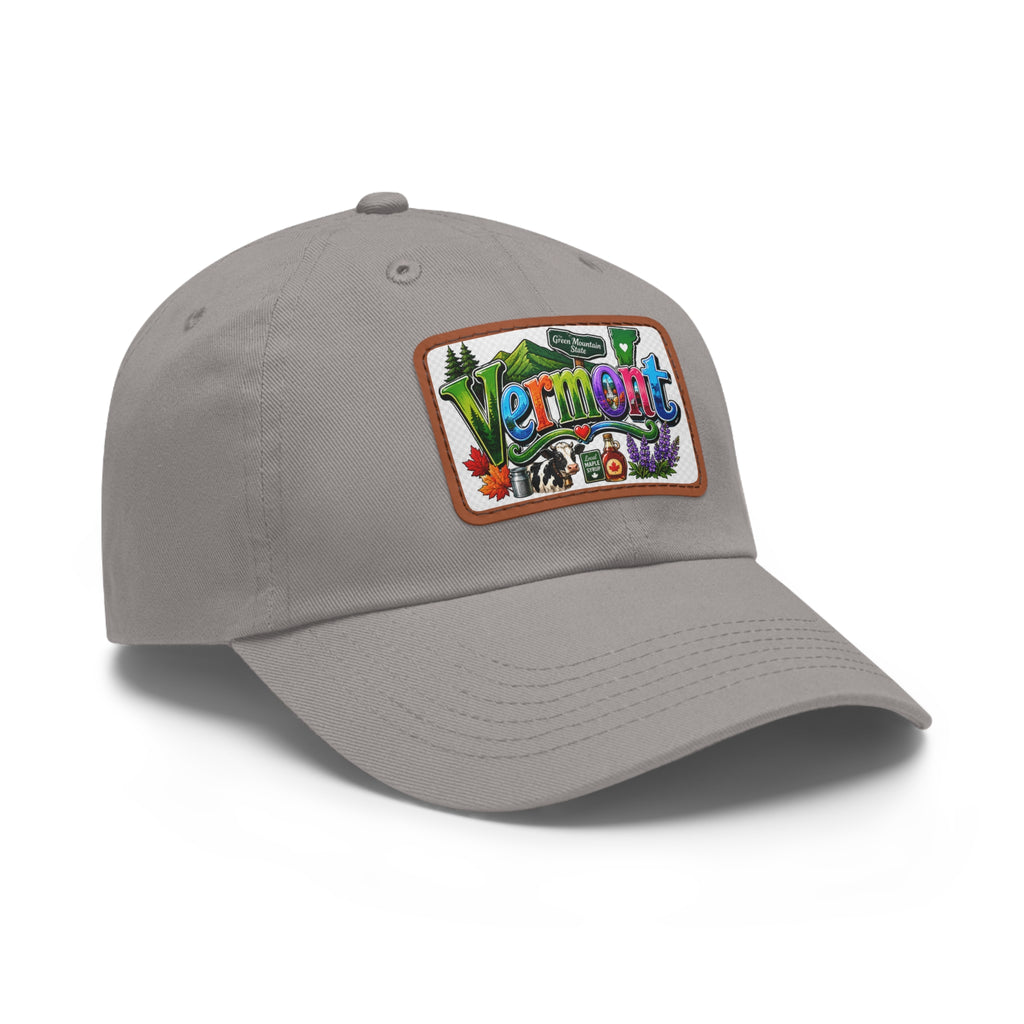 Vermont Patch Dad Hat | Leather Rectangle Patch, State Travel Cap