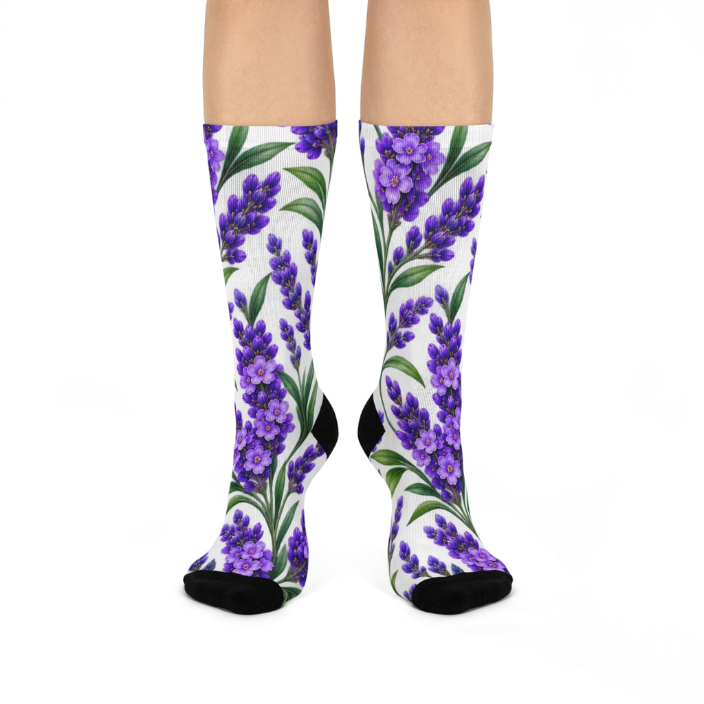 Lavender Bloom Cushioned Crew Socks — Floral Purple Lavender Pattern