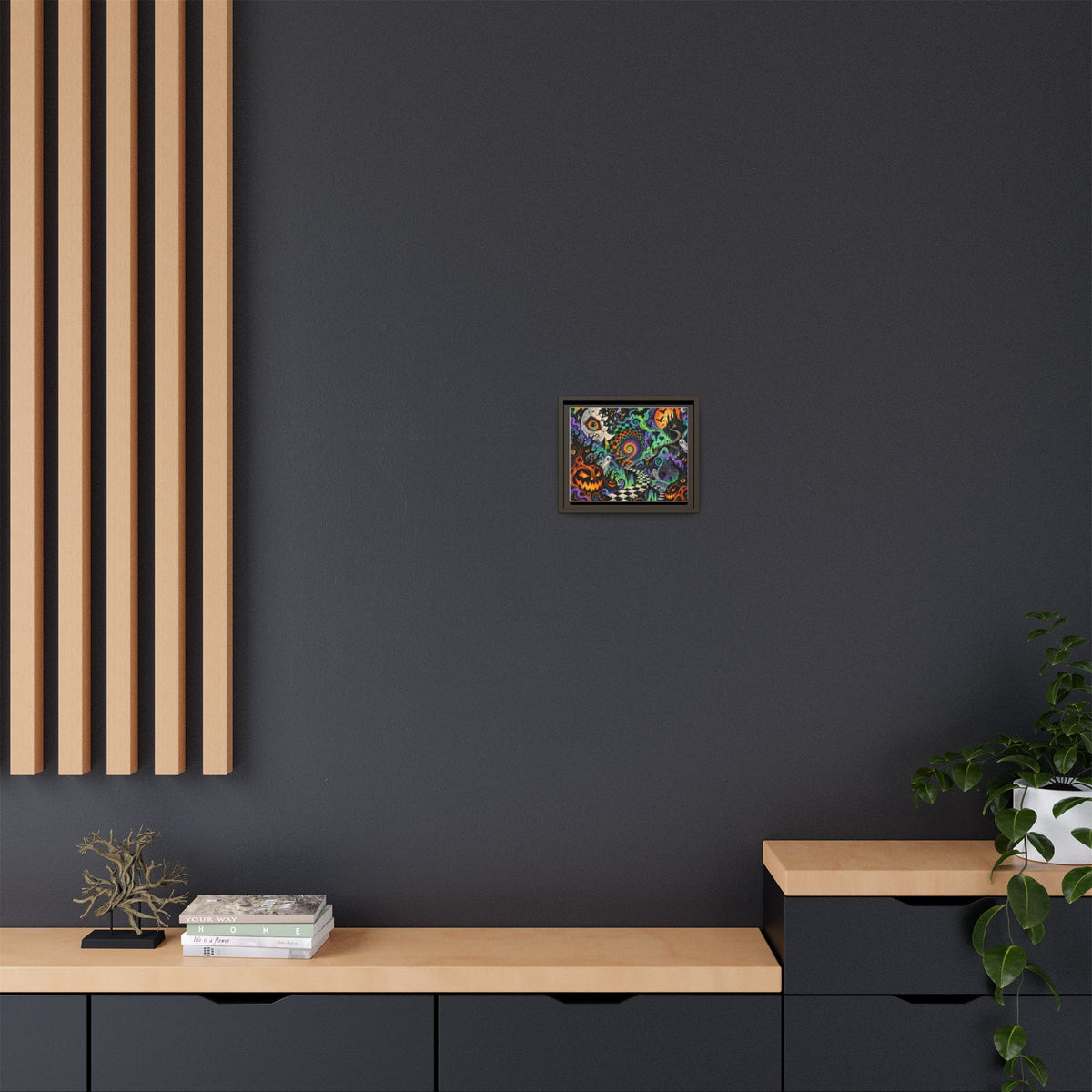 Spooky Surreal Halloween Canvas Framed Art — Matte Multi-Color
