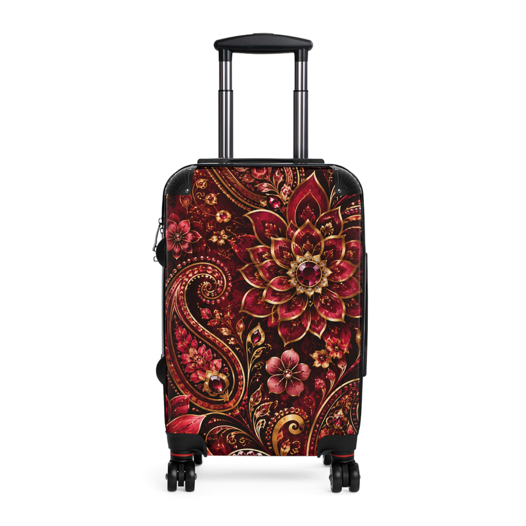 Floral Paisley Carry-On Suitcase – Red Boho Travel Luggage