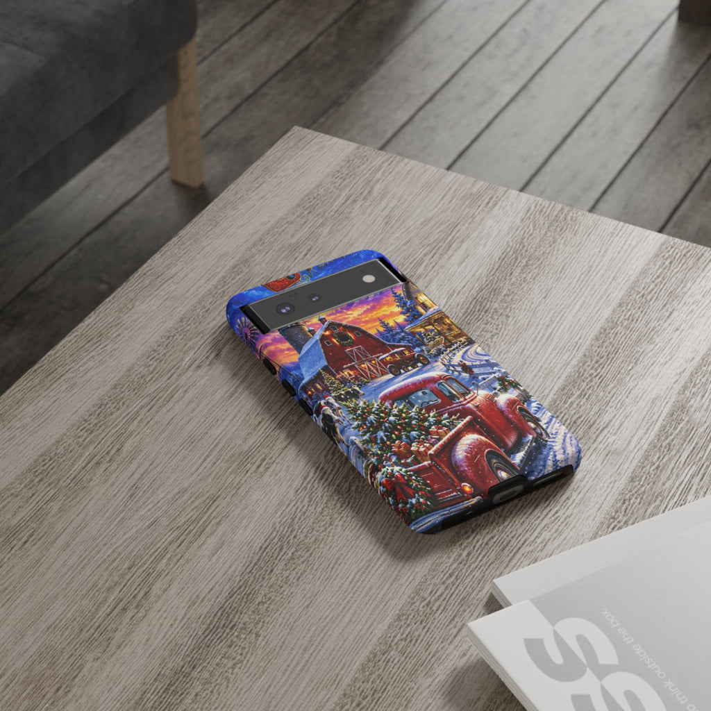 Christmas Farm Phone Case — Vintage Red Truck in Snowy Holiday Scene