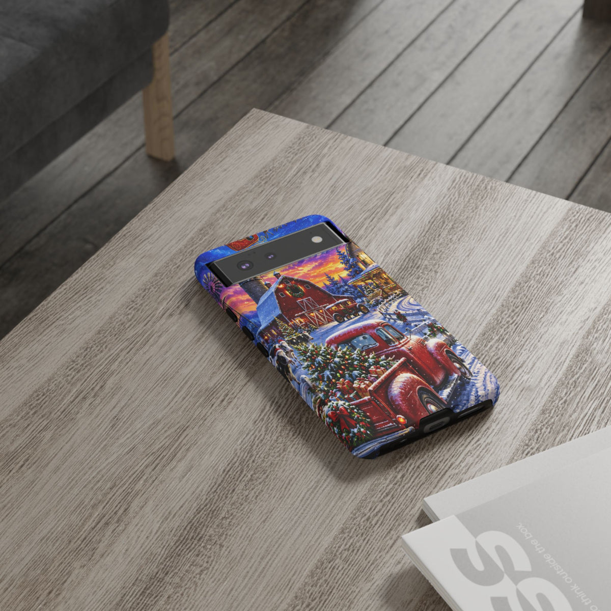 Christmas Farm Phone Case — Vintage Red Truck in Snowy Holiday Scene