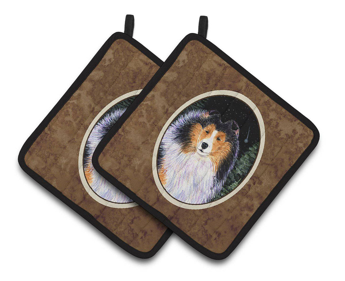 Starry Night Collie Pot Holder Set of 2 Heat Resistant Quilted Hot Pads 7.5 x 7.5 Inch, Insulated Kitchen Trivets for Cooking & Baking