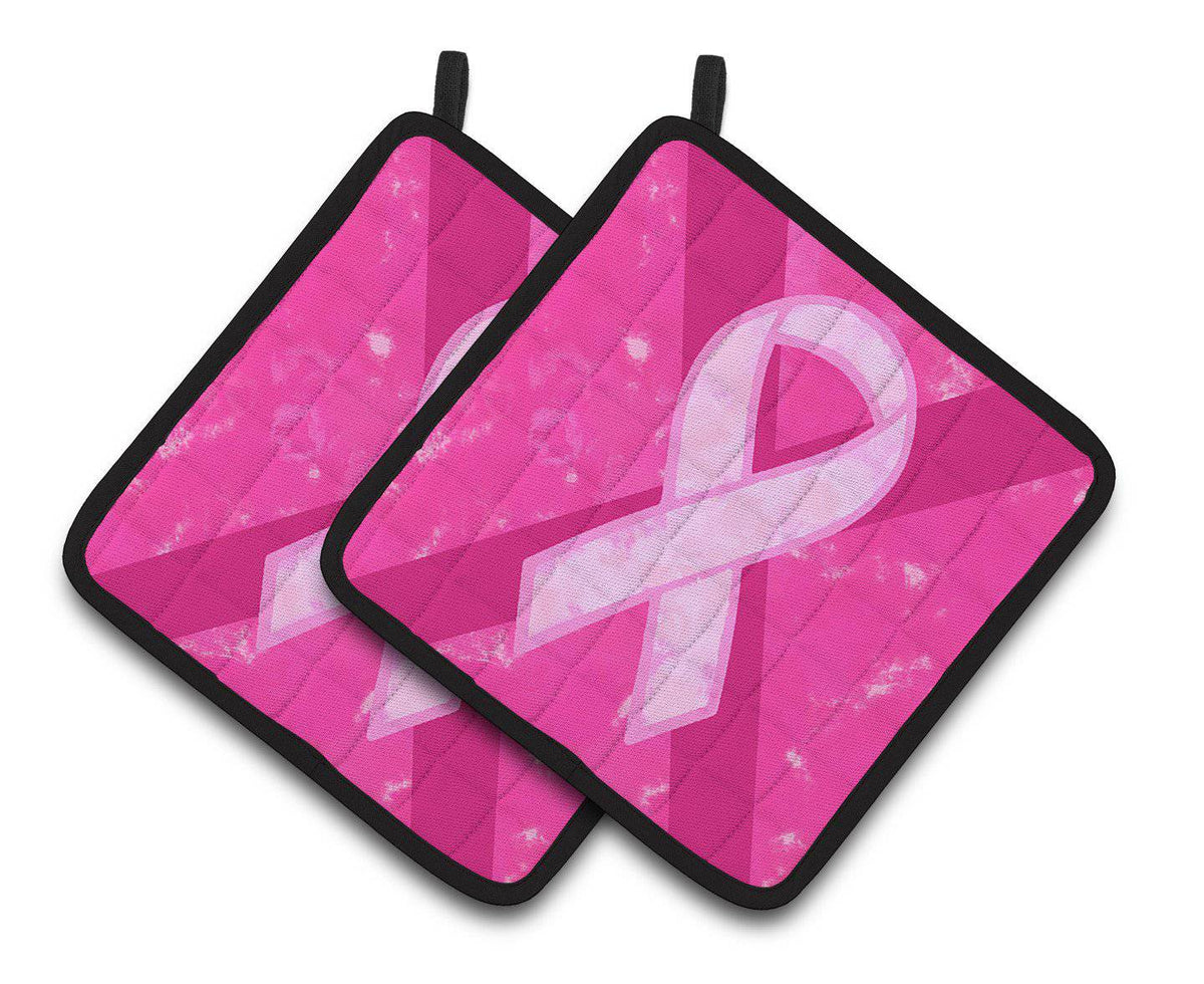 Breast Cancer Battle Flag Pot Holder Set of 2 Heat Resistant Quilted Hot Pads 7.5 x 7.5 Inch, Insulated Kitchen Trivets for Cooking & Baking