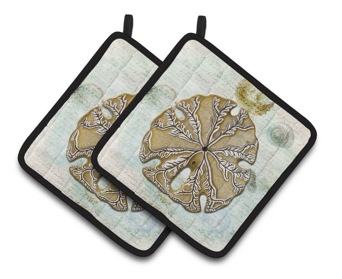 Beach Gold Sand Dollar #2 Pot Holder Set of 2 Heat Resistant Quilted Hot Pads 7.5 x 7.5 Inch, Insulated Kitchen Trivets for Cooking & Baking