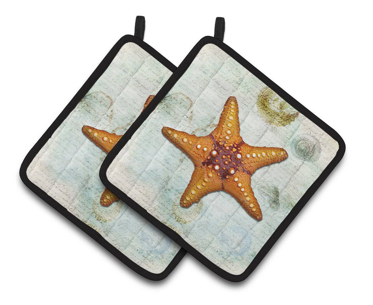 Beach Knobby Sea Star Starfish Orange Pot Holder Set of 2 Heat Resistant Quilted Hot Pads 7.5 x 7.5 Inch, Insulated Kitchen Trivets for Cooking & Baking