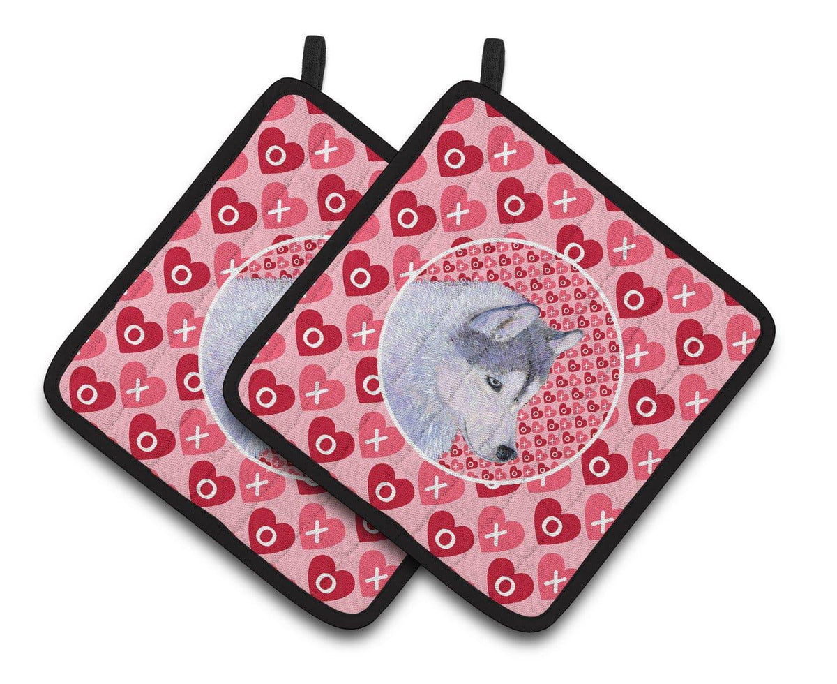 Siberian Husky Hearts Love Valentine's Day Pot Holder Set of 2 Heat Resistant Quilted Hot Pads 7.5 x 7.5 Inch, Insulated Kitchen Trivets for Cooking & Baking