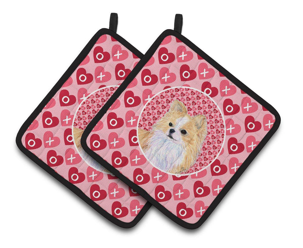 Chihuahua Hearts Love and Valentine's Day Portrait Pot Holder Set of 2 Heat Resistant Quilted Hot Pads 7.5 x 7.5 Inch, Insulated Kitchen Trivets for Cooking & Baking