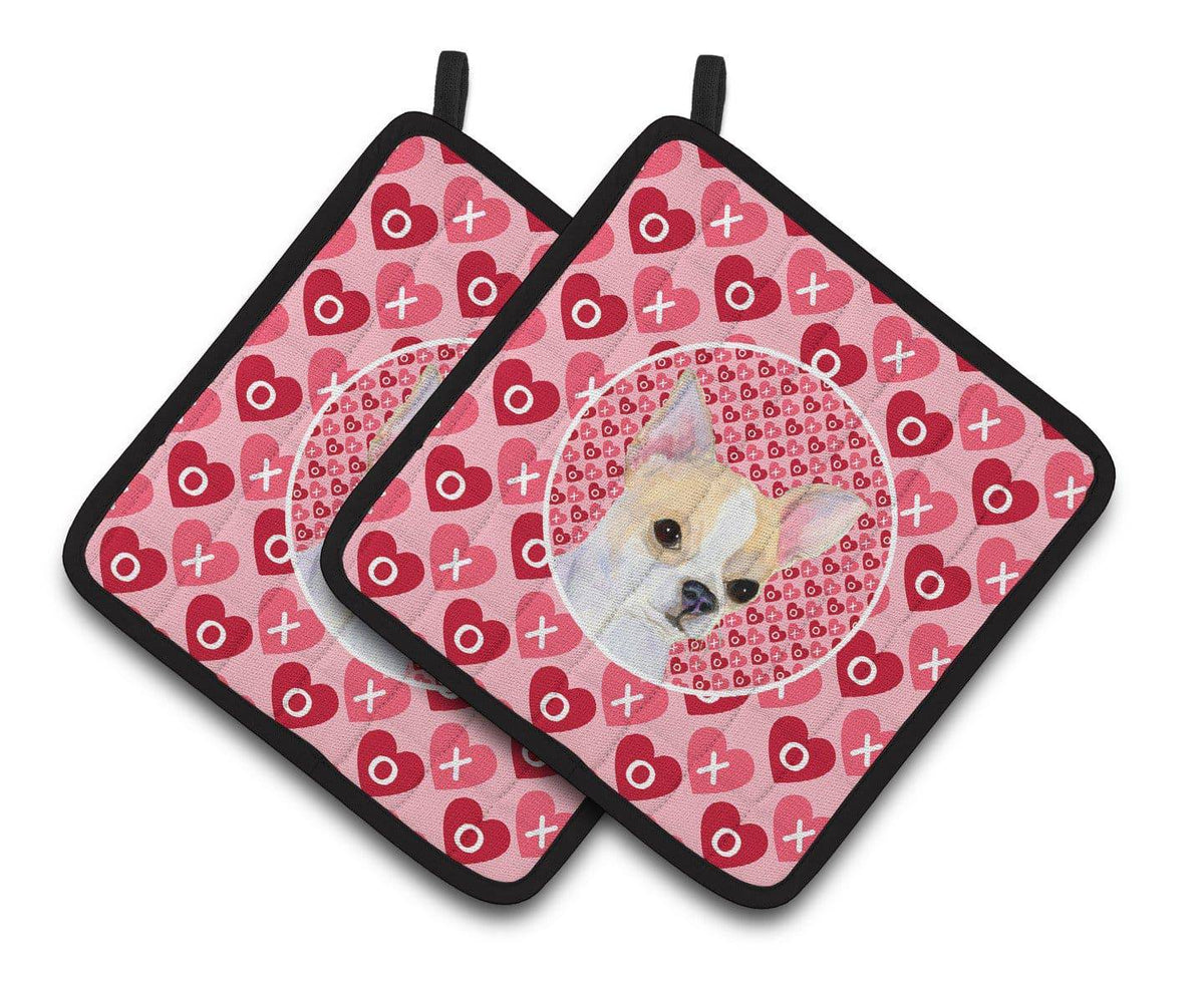 Chihuahua Hearts Love and Valentine's Day Portrait Pot Holder Set of 2 Heat Resistant Quilted Hot Pads 7.5 x 7.5 Inch, Insulated Kitchen Trivets for Cooking & Baking