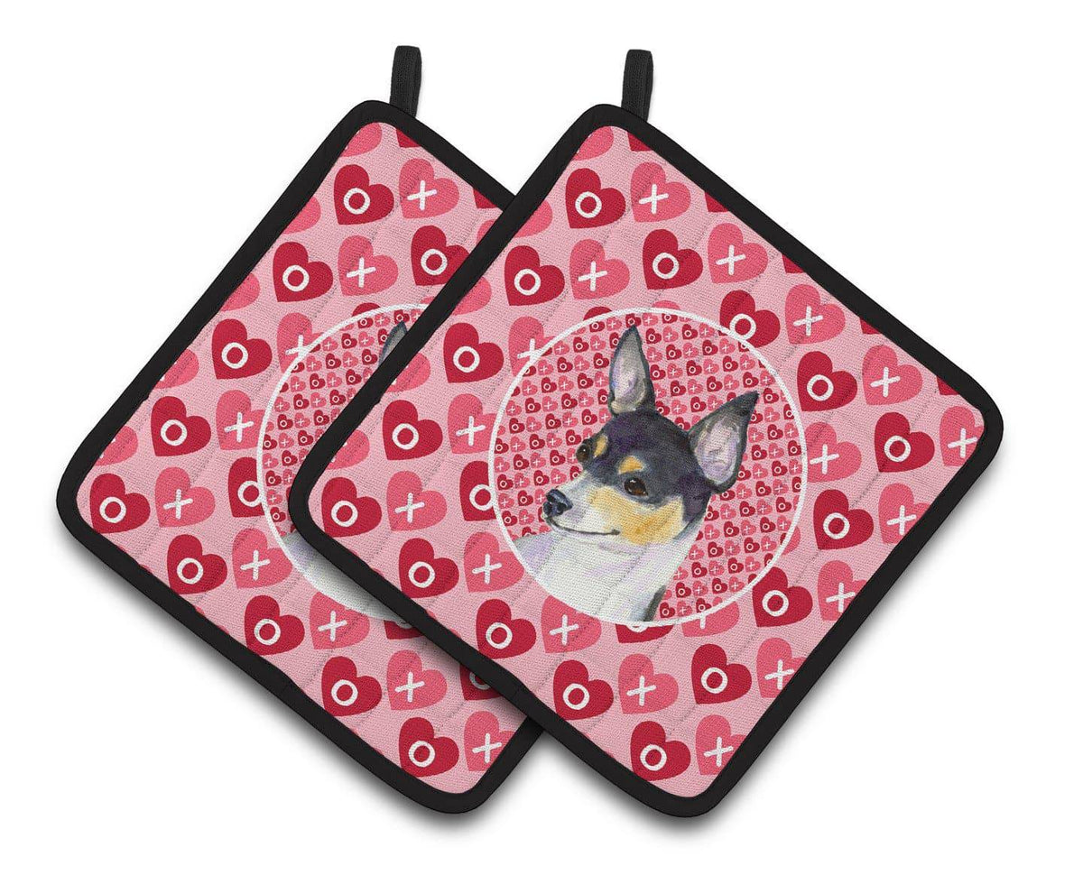 Chihuahua Hearts Love and Valentine's Day Portrait Pot Holder Set of 2 Heat Resistant Quilted Hot Pads 7.5 x 7.5 Inch, Insulated Kitchen Trivets for Cooking & Baking