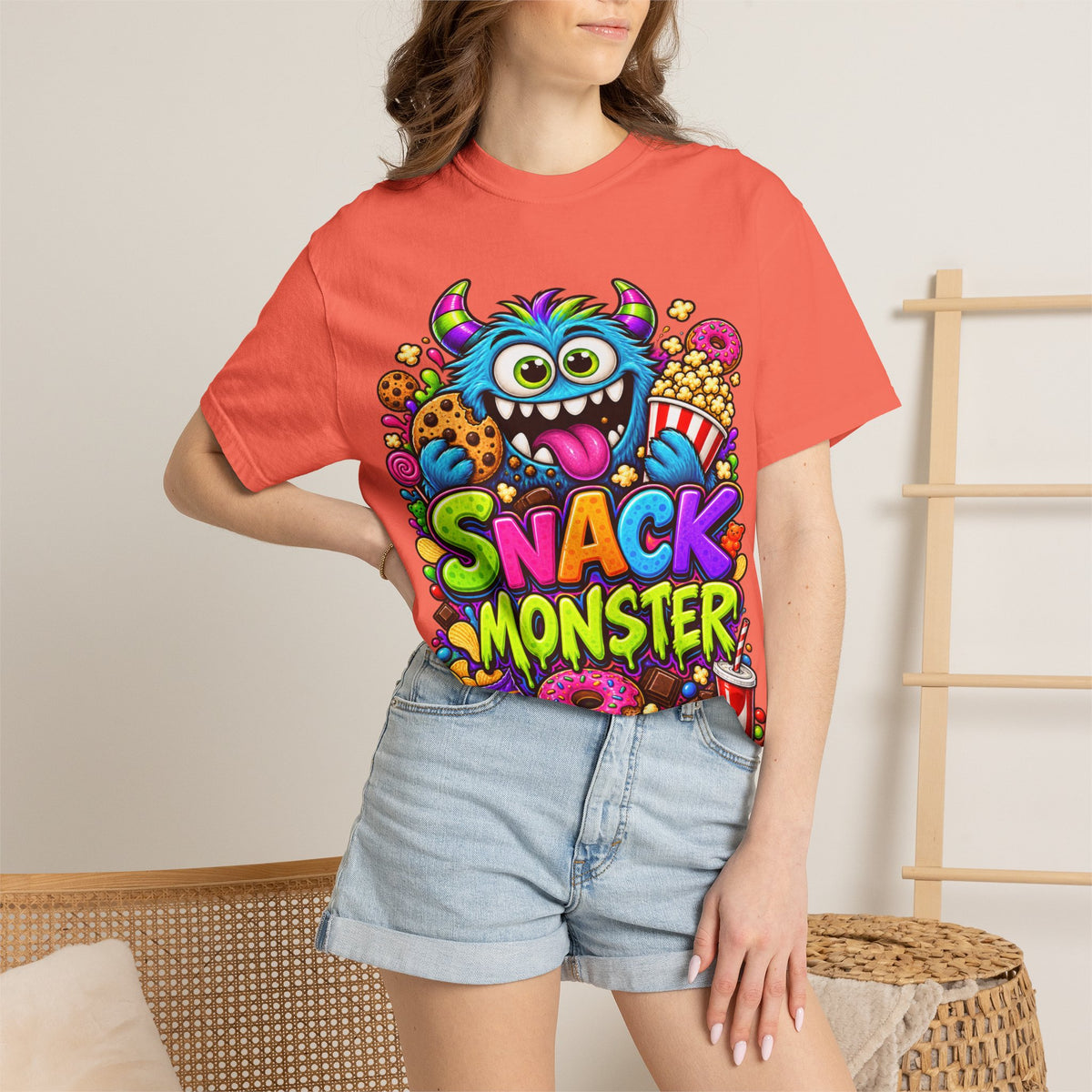 Snack Monster T-shirt | Colorful Cartoon Monster Snacks