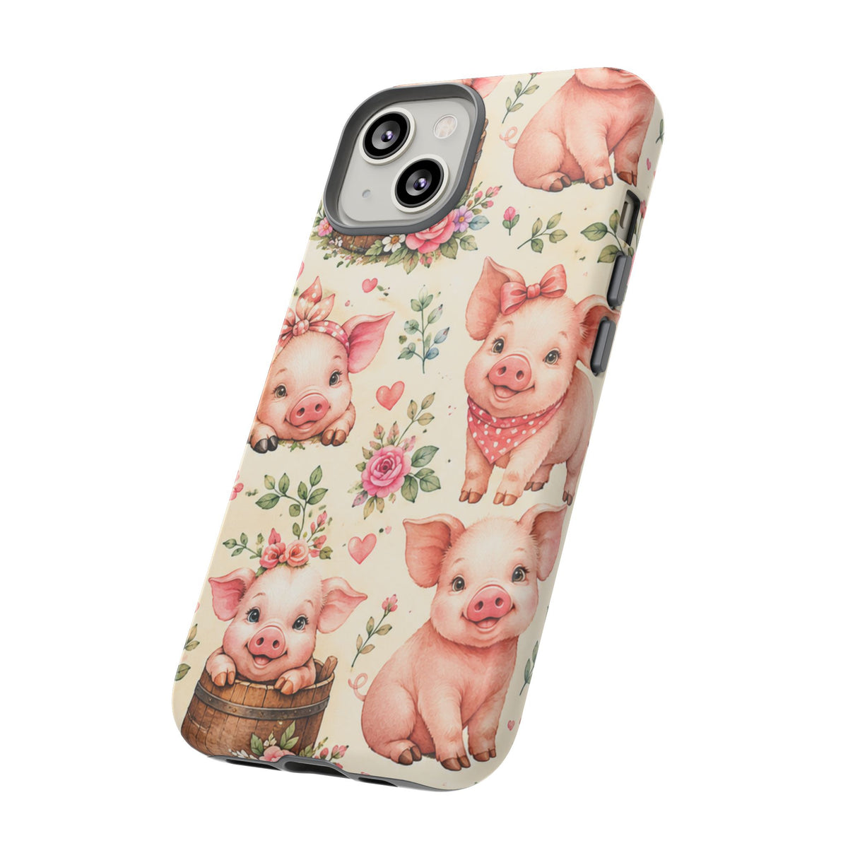 Cute Pink Piglet Phone Case — Vintage Floral Farm Animal iPhone Cover