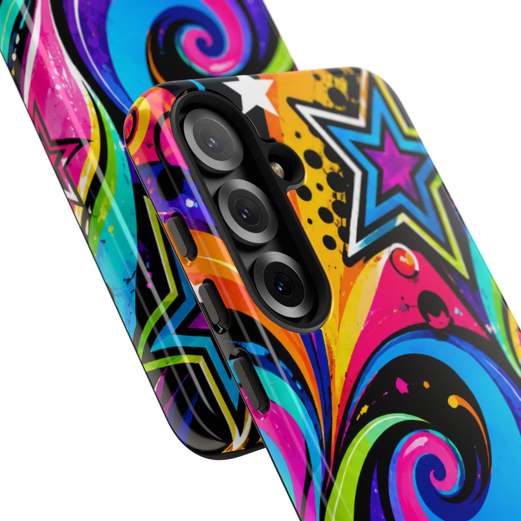 Psychedelic Swirl Phone Case — Bold Retro Stars & Neon Pop Art Tough Case
