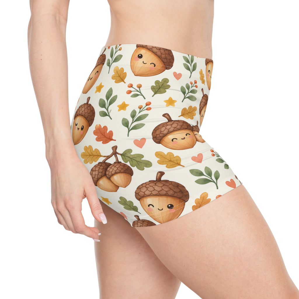 Cute Acorn Pattern Women's Shorts | Autumn Leaves Fall AOP