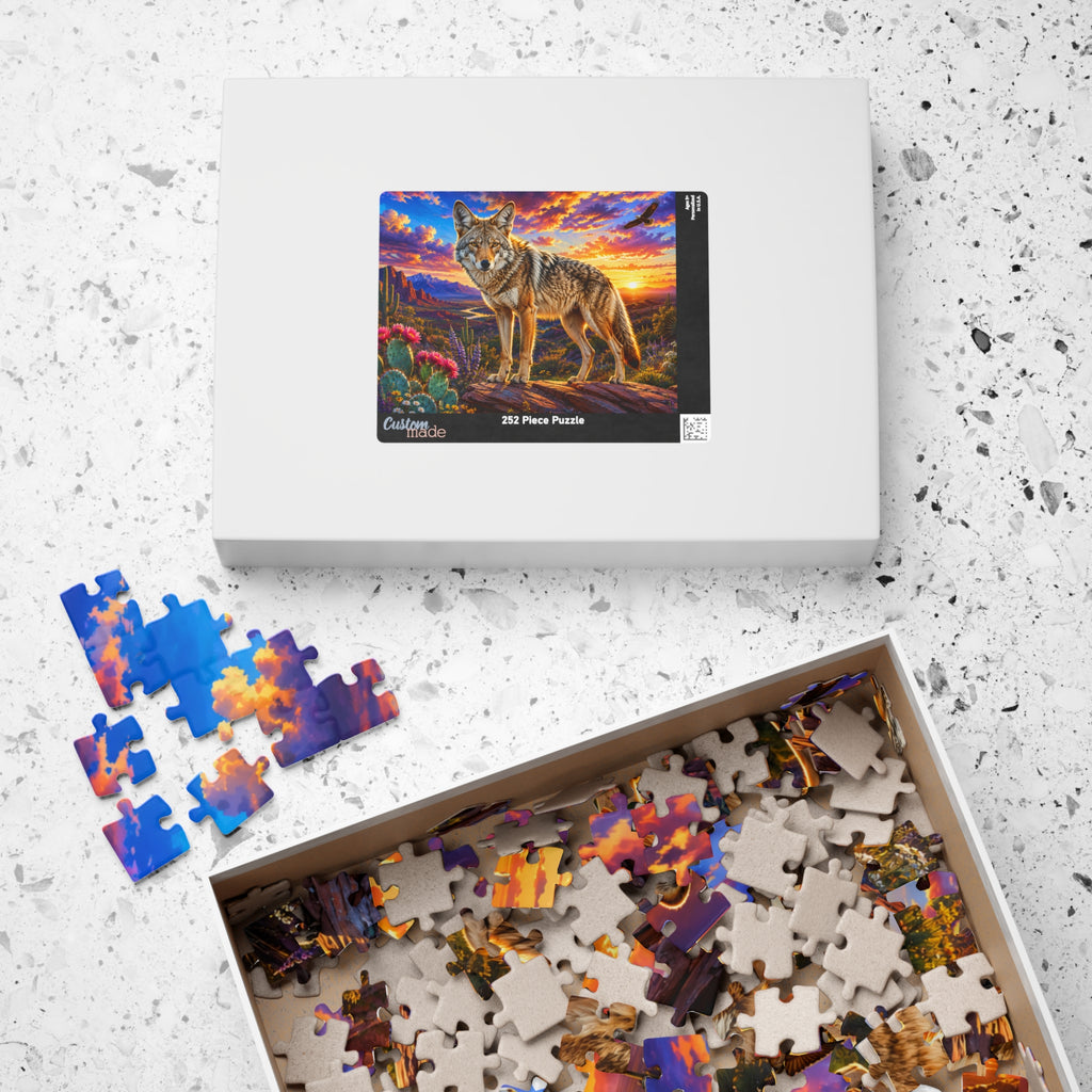 Coyote Sunset Landscape Puzzle — Desert Wildlife Jigsaw (110/252/520/1014 pcs)