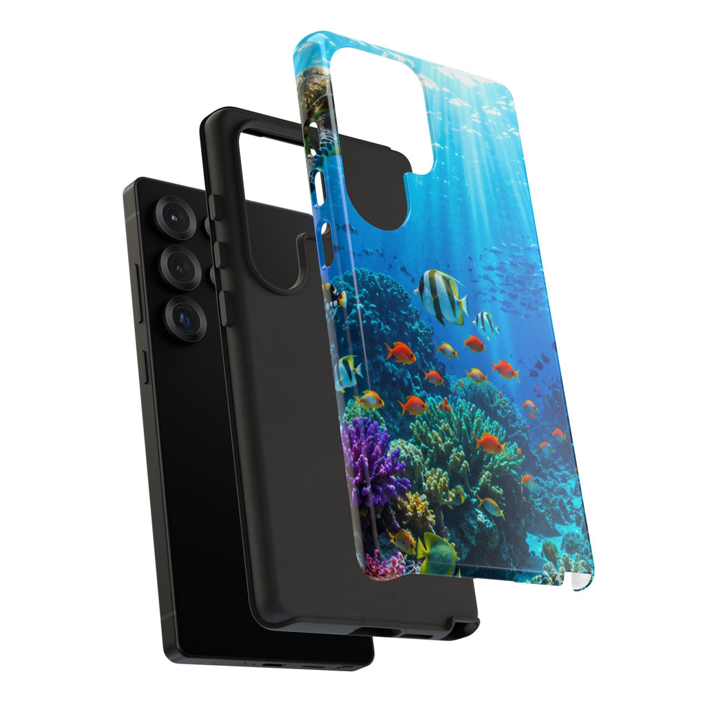 Underwater Ocean Life Tough Phone Case — Coral Reef & Sea Turtle Protective Cover