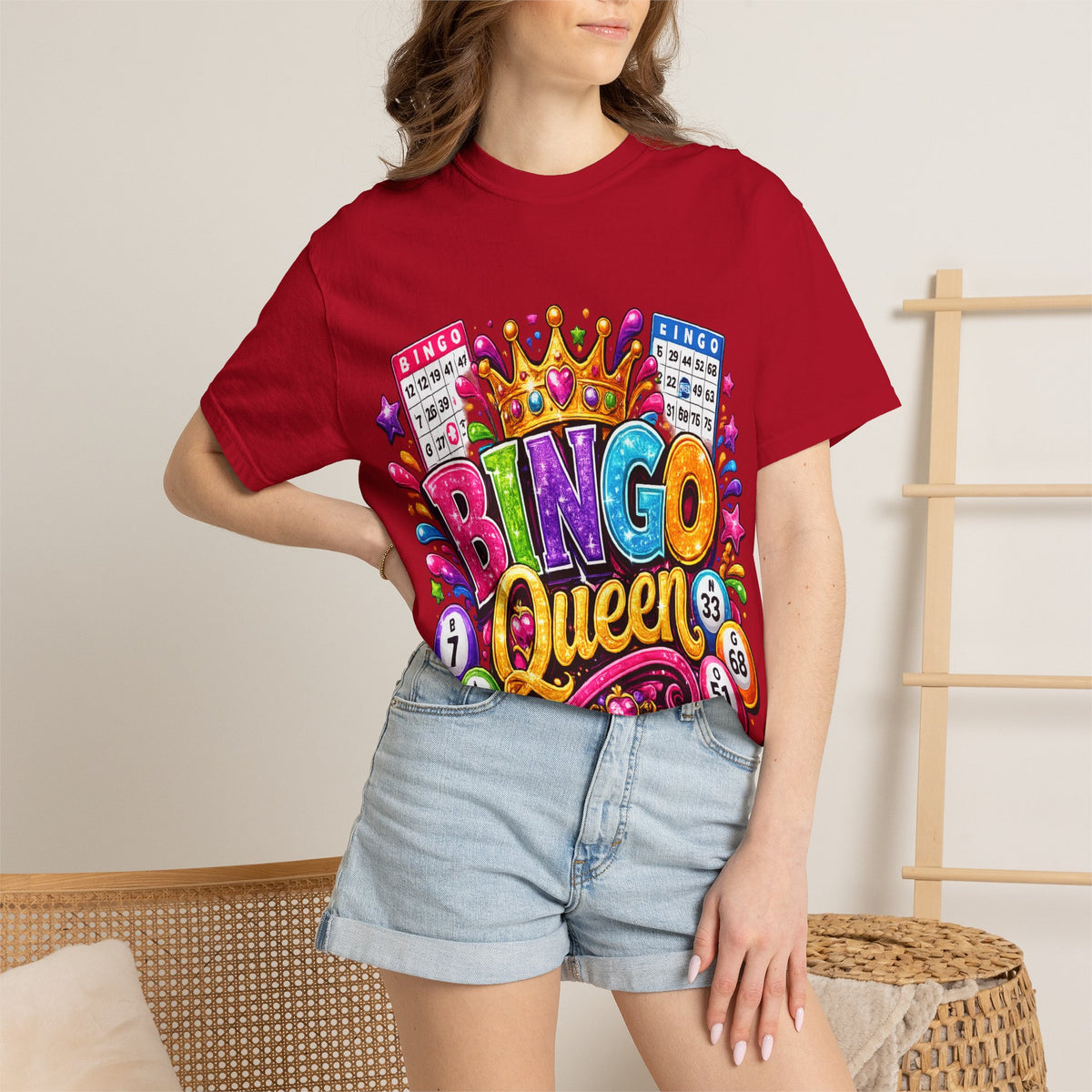 Bingo Queen T-shirt | Colorful Crown Bingo Balls Design