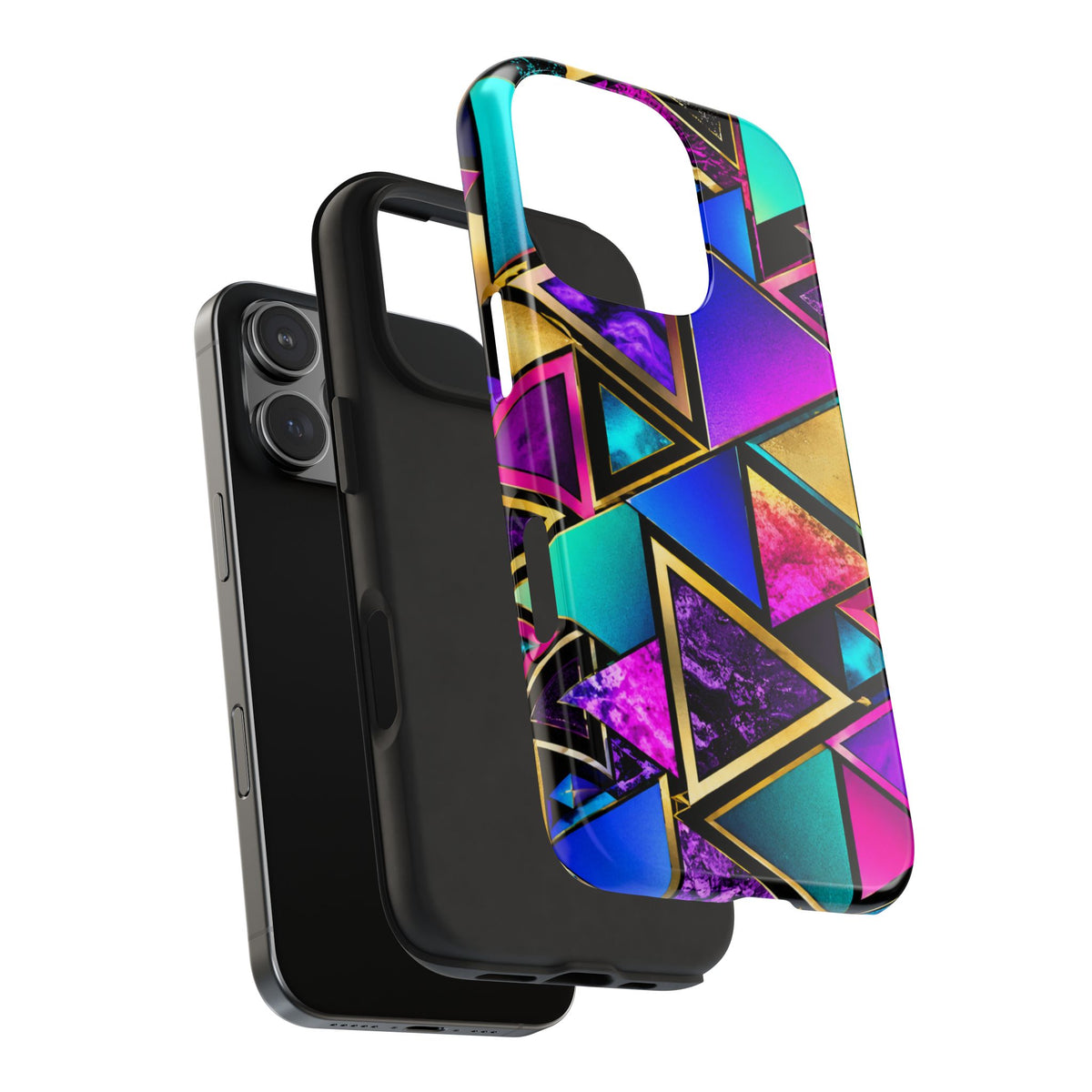 Geometric Neon Triangles Tough Phone Case