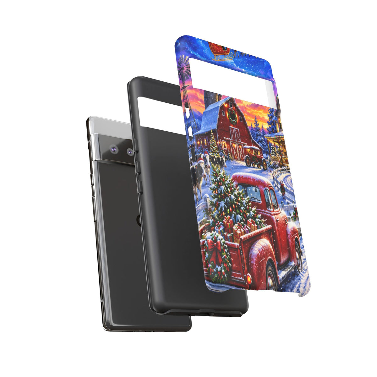 Christmas Farm Phone Case — Vintage Red Truck in Snowy Holiday Scene
