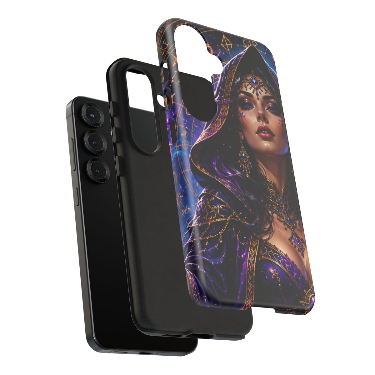 Phone Case — Mystical Sorceress Art Protective Tough Case (Astrology, Purple Hooded Witch)