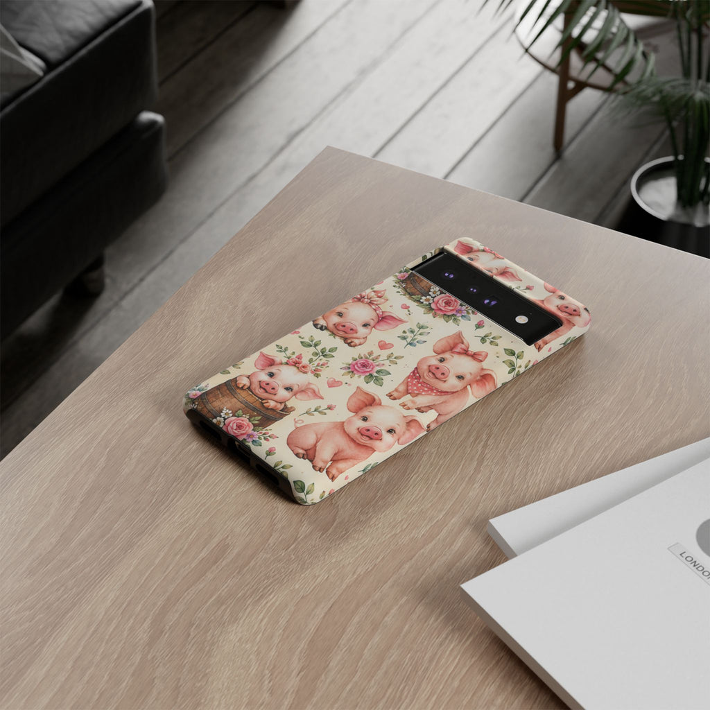 Cute Pink Piglet Phone Case — Vintage Floral Farm Animal iPhone Cover