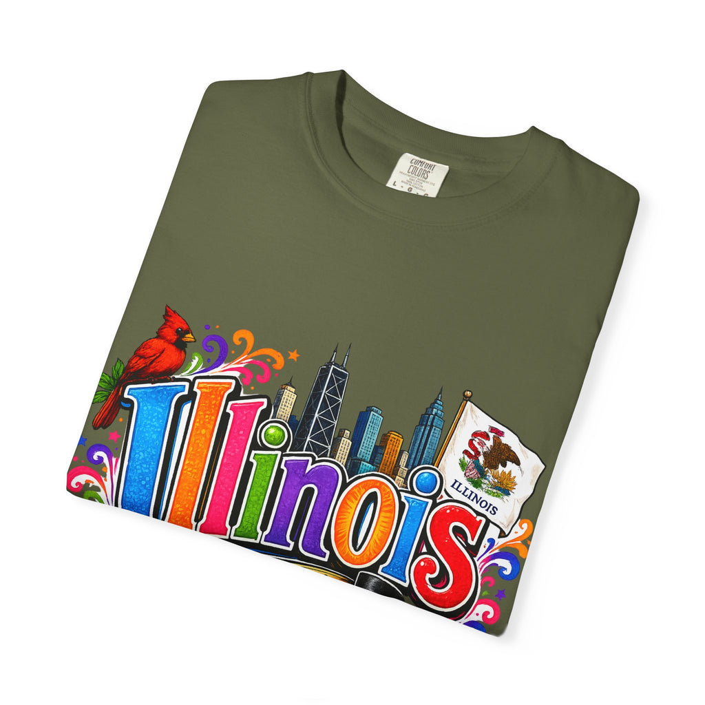 Illinois state skyline tee | Illinois T-shirt with cardinal and state flag