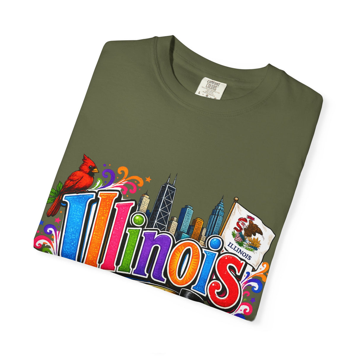 Illinois state skyline tee | Illinois T-shirt with cardinal and state flag