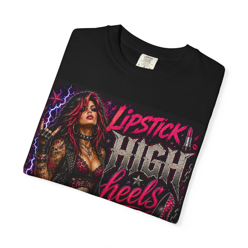 Lipstick High Heels and Metal T-shirt | Rock Skull Pinup