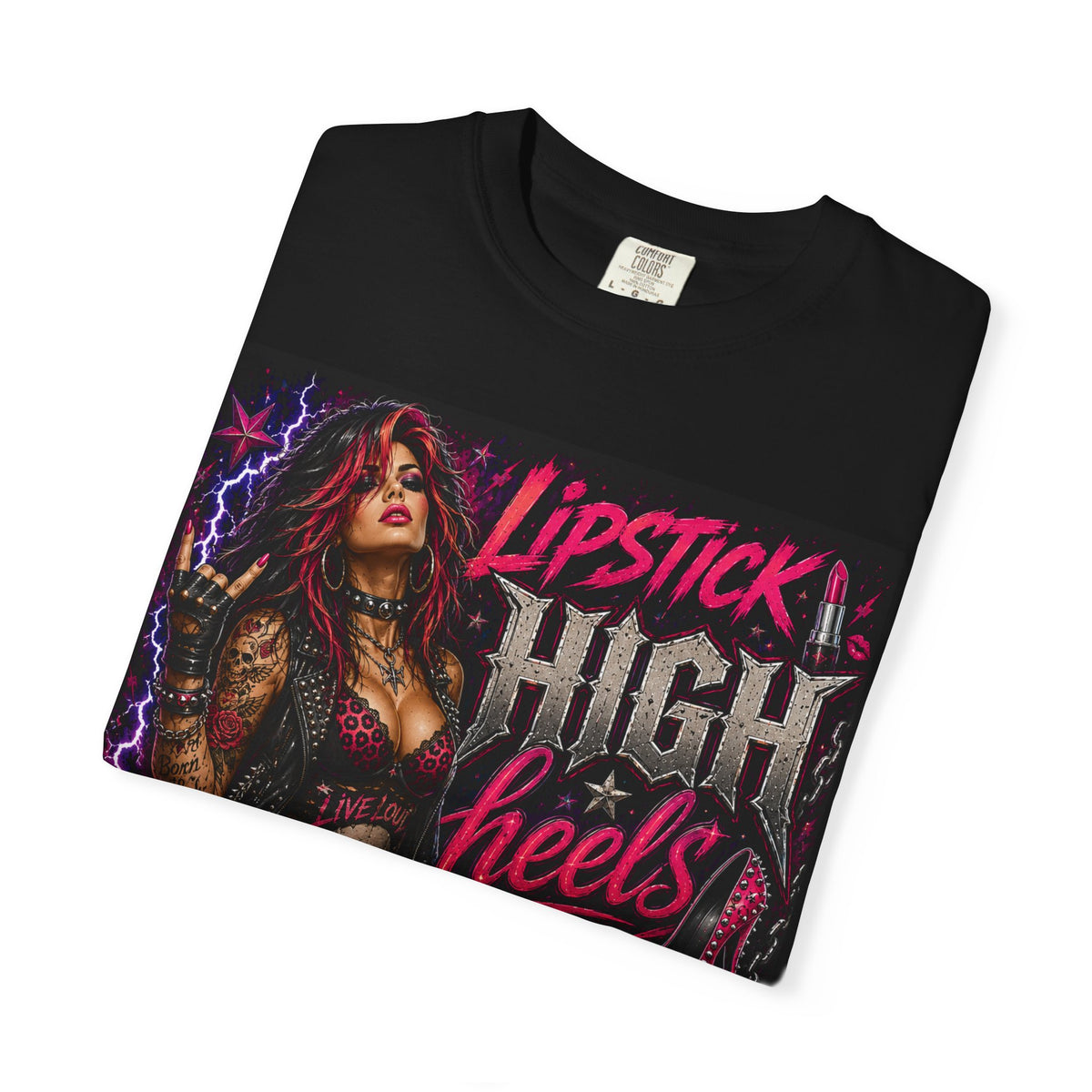 Lipstick High Heels and Metal T-shirt | Rock Skull Pinup