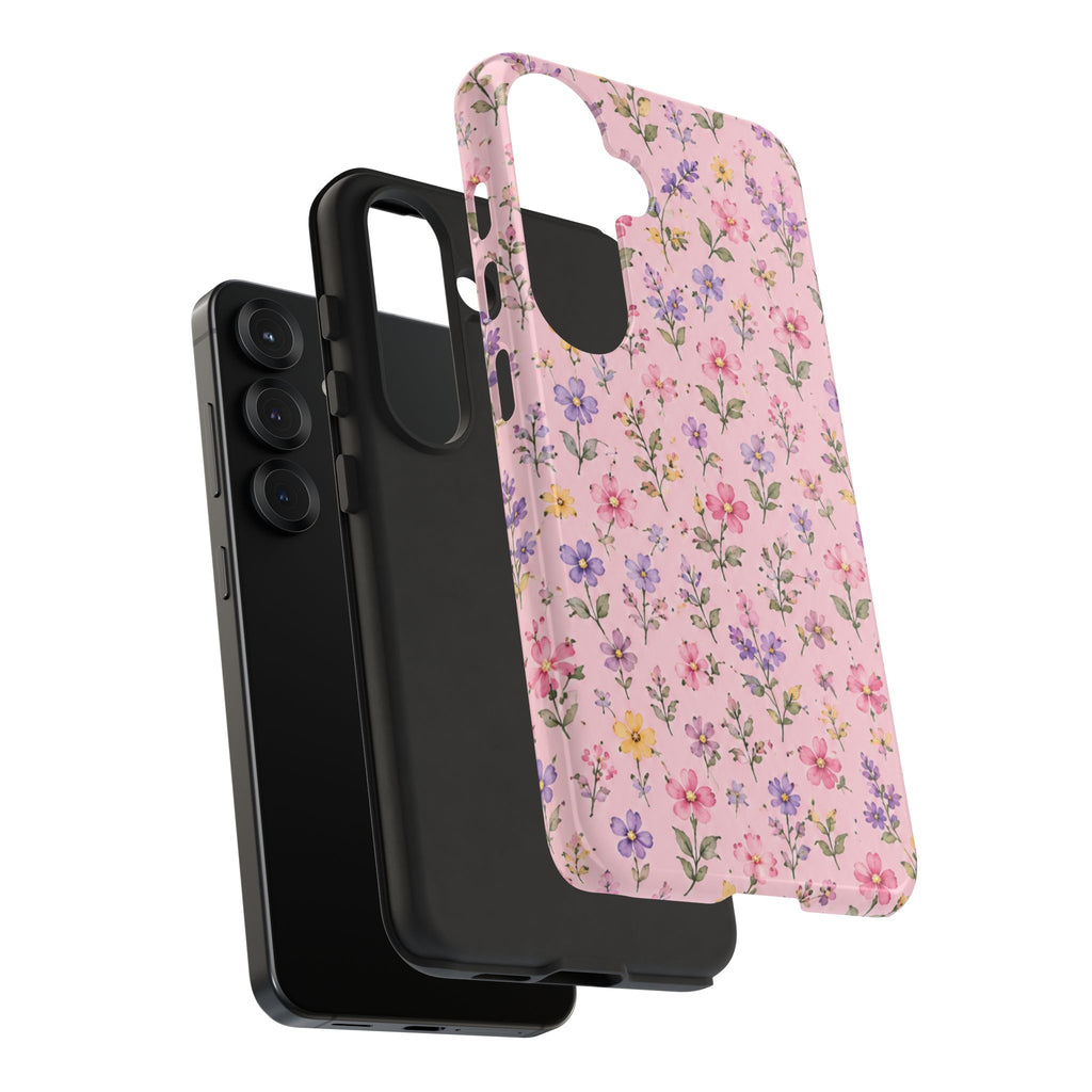 Floral Pink Tough Phone Case — Pastel Wildflower Protective Case