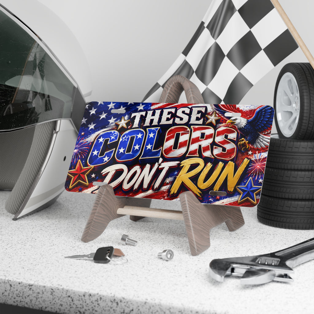 These Colors Don't Run Vanity Plate | American Flag Eagles License Plate
