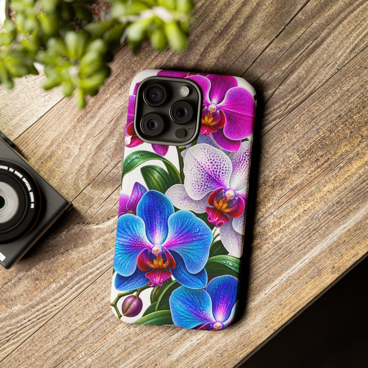 Orchid Floral Tough Phone Case – Vibrant Blue & Pink Orchid Protective Cover