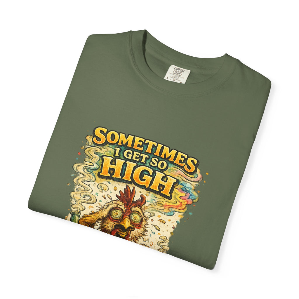 Sometimes I Get So High chicken illustration T-shirt | psychedelic farm design