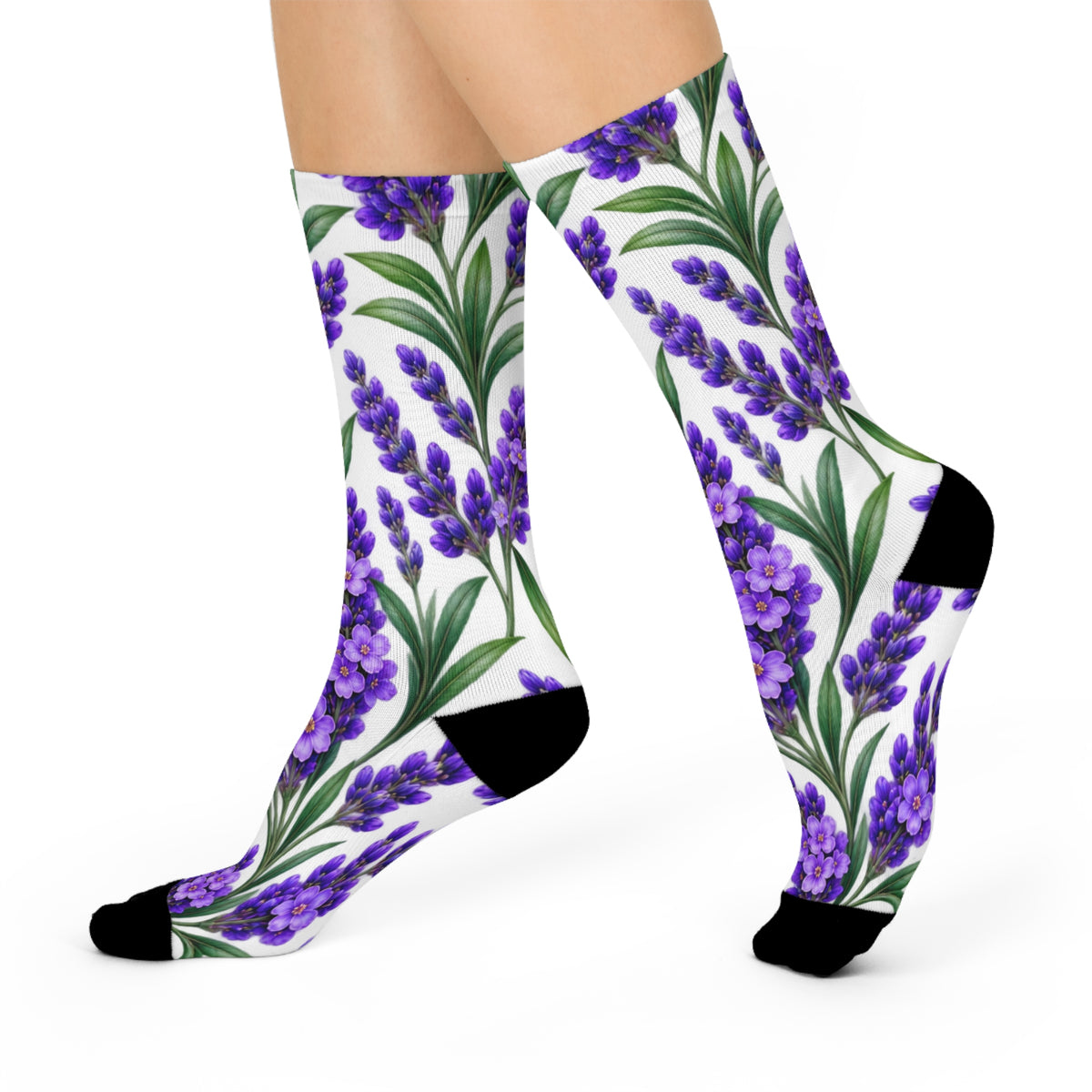 Lavender Bloom Cushioned Crew Socks — Floral Purple Lavender Pattern