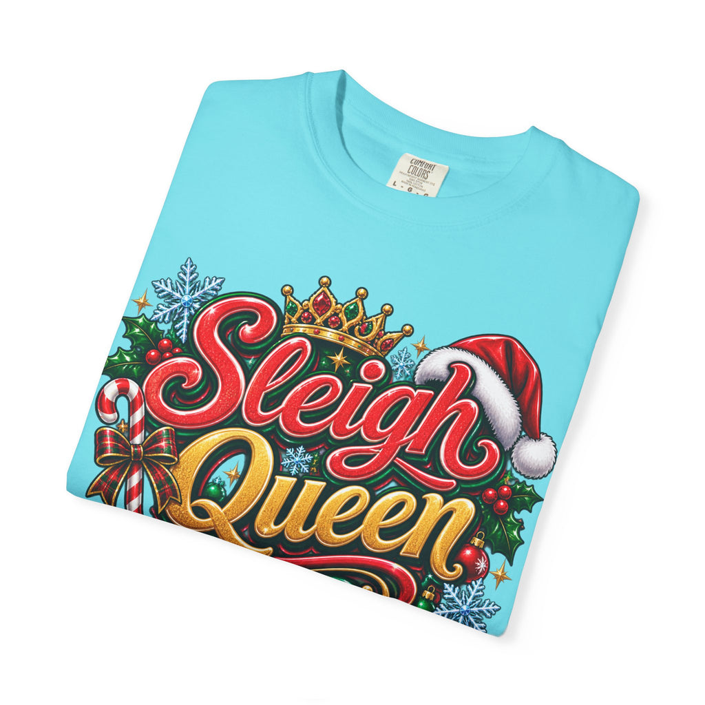 Sleigh Queen T-Shirt — Festive Christmas Holiday Tee with Santa Hat & Candy Cane Design