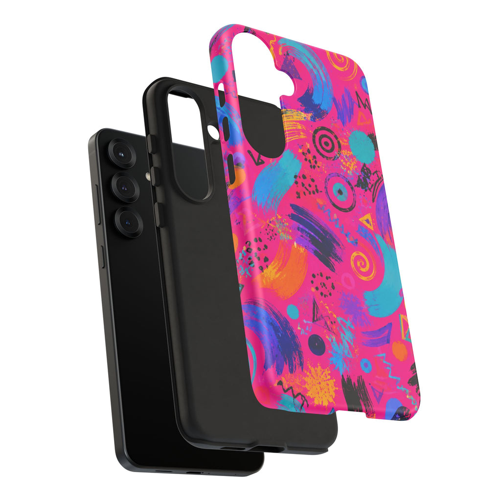 Neon Retro Abstract Tough Phone Case — 80s Brushstroke Pattern