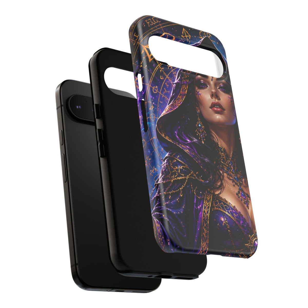 Phone Case — Mystical Sorceress Art Protective Tough Case (Astrology, Purple Hooded Witch)
