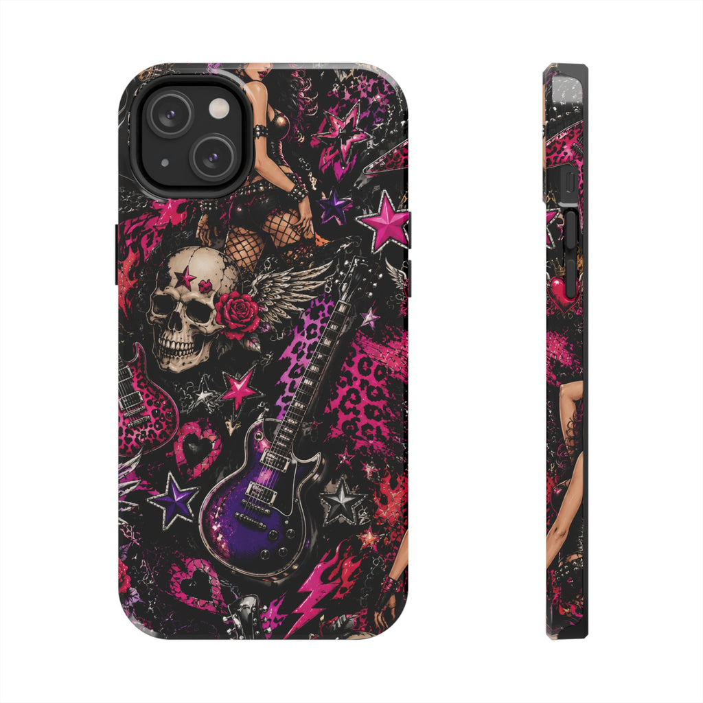 Rock Skull Guitar Phone Case — Edgy Pink Skull & Roses Tough Phone Case